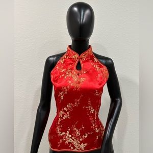 Red Oriental Print Top